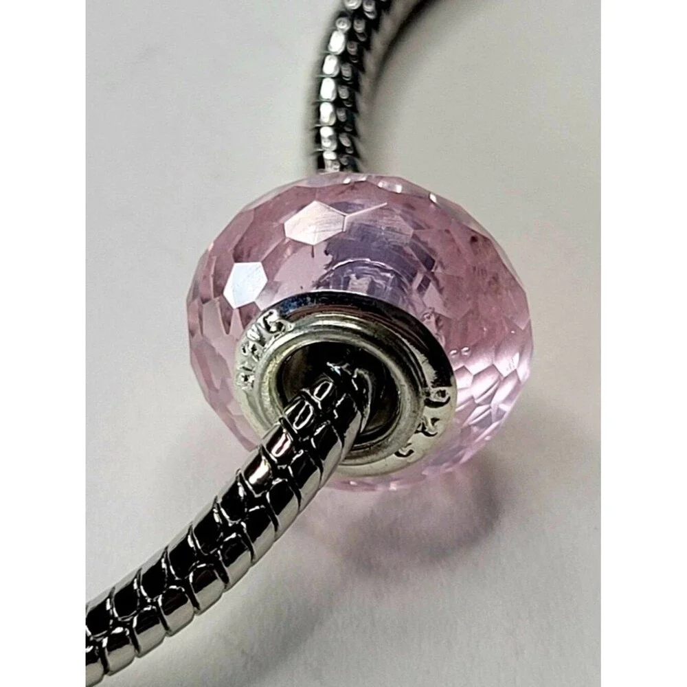 NWT 925 Sterling For Pandora Bracelet Glass Faceted European Bead Pale Pink